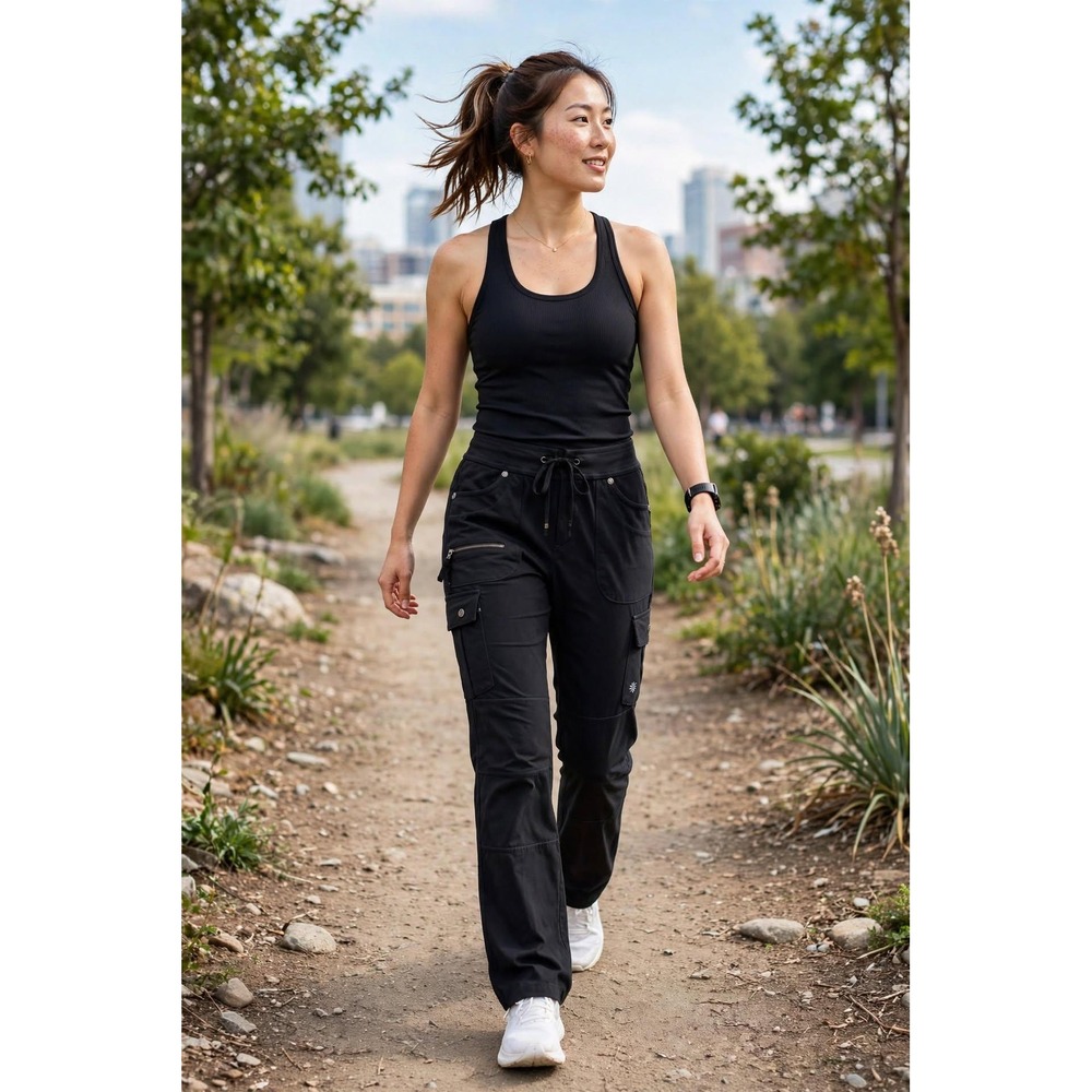 Athleta Womens MP Black Stretch Workout Sweat Pants Cargo Zip